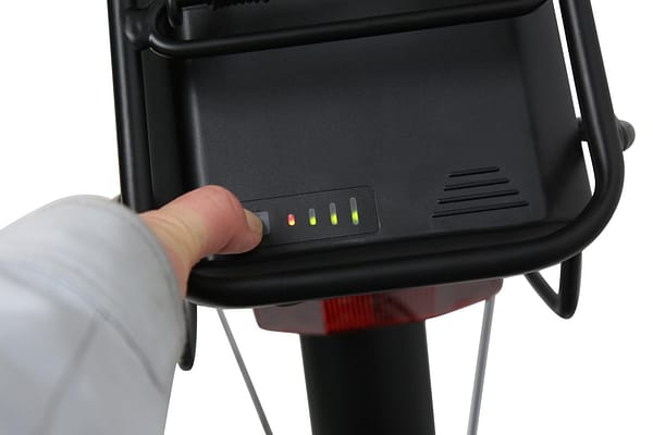 Detail shot of the SLB E-Bike Battery and charge indicator